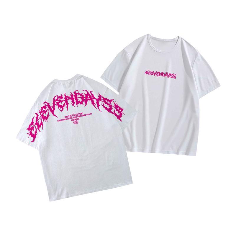 [COSCHIC]Elevendays Edgy Pink White Oversized T-Shirt