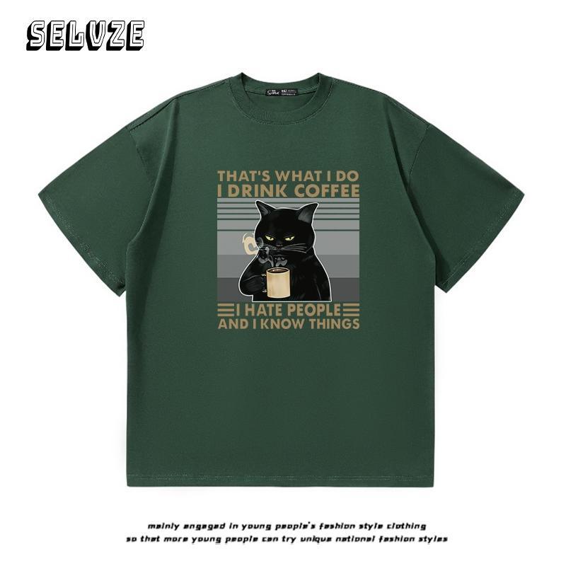[COSCHIC]I0041 American Retro Oversize Black Cat Tee