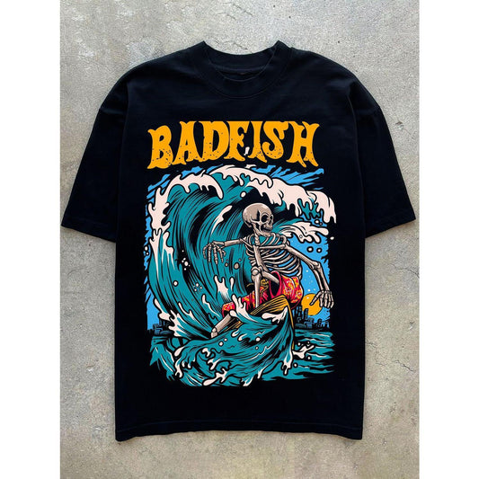 [COSCHIC]Badfish American Surf Print Hip-Hop Tee
