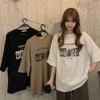 [COSCHIC]Readystock Oversize cartoon pattern t-shirt women's clothing, curvy girls fashion Korean style loose shirt T112 uniqlo cropped shirt baju kelinci rugby polo shirt acrylic top outfit Cotton Tee